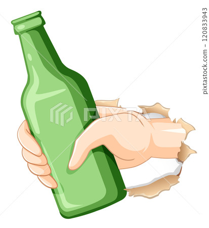 Hand Holding Green Bottle Illustration 120833943