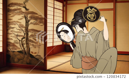 戴著配套鏡子的女人 戴著配套鏡子的女人 120834172