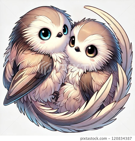 Fluffy Bonds: Japanese Long-tailed Tits Huddled Together 120834387