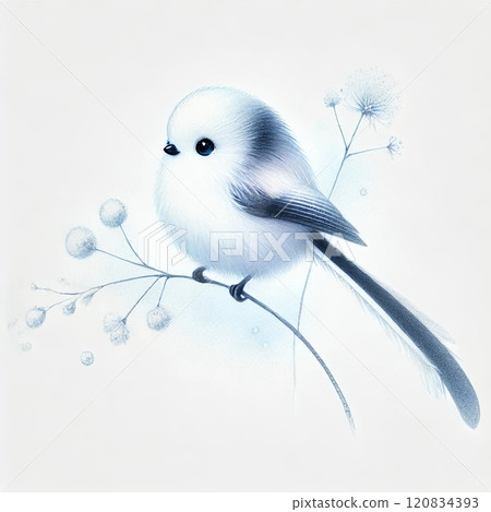 A long-tailed tit standing in the silence of the snow 120834393