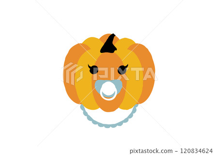 嘴裡叼著奶嘴的南瓜燈寶寶人物插畫素材 120834624