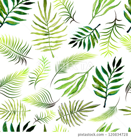 Seamless background palm leaves. Hand drawing. Not AI, Vector illustration Seamless background palm leaves. Hand drawing. Not AI, Vector illustration 120834728
