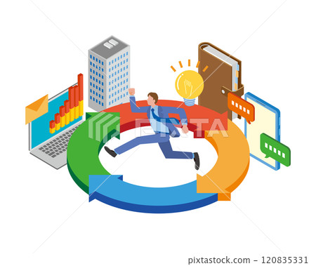 A businessman moving forward through trial and error A businessman moving forward through trial and error 120835331