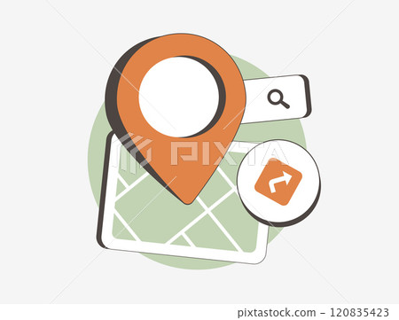 Location-based marketing concept with a map, pin, search bar and navigation icons. Local business SEO, targeted advertising, map listings and customer engagement strategies. Vector illustration Location-based marketing concept with a map, pin, search bar and navigation icons. Local business SEO, targeted advertising, map listings and customer engagement strategies. Vector illustration 120835423