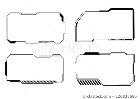 Futuristic HUD frames, borders text box game menu ui panel. Line tech line bar. Screen elements Sci Fi for Gaming UX UI Futuristic HUD frames, borders text box game menu ui panel. Line tech line bar. Screen elements Sci Fi for Gaming UX UI 120835680