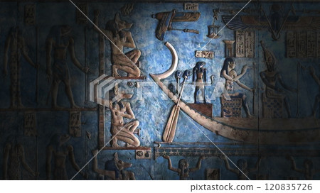 Hieroglyphic carvings and paintings on wall Hieroglyphic carvings and paintings on wall 120835726