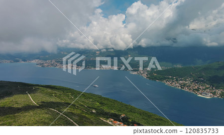 Aerial view on clouds over Kotor Bay 120835733