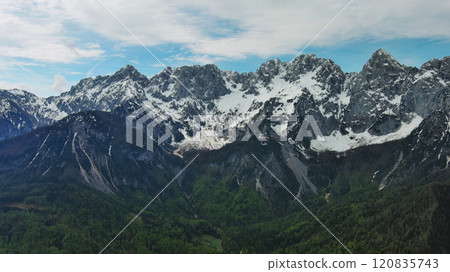 Green pasture and peaks of Apls mountain 120835743