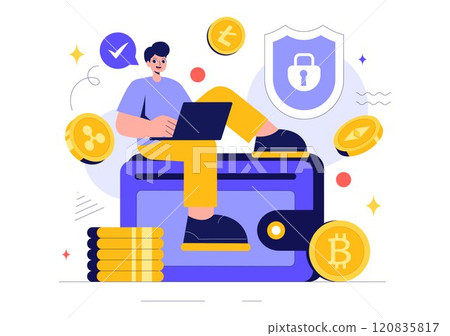 Cryptocurrency Vector Illustration featuring a Pile of Coins, Digital Currency Wallet Technology, and Cryptocurrency Bitcoin in a Flat Background Cryptocurrency Vector Illustration featuring a Pile of Coins, Digital Currency Wallet Technology, and Cryptocurrency Bitcoin in a Flat Background 120835817