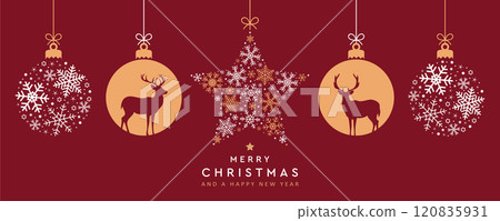christmas greeting card with decorative christmas balls with reindeer vector illustration christmas greeting card with decorative christmas balls with reindeer vector illustration 120835931