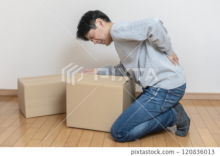 腰痛、腰痛、腰部拉傷的男性 120836013