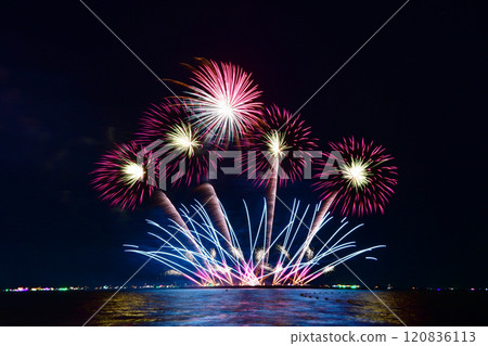Multi-colored fireworks from Pattaya International Fireworks Festival. 120836113