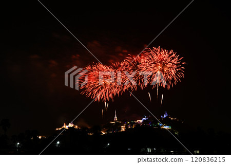 Light and fireworks show in Phra Nakhon Khiri annual fair. 120836215