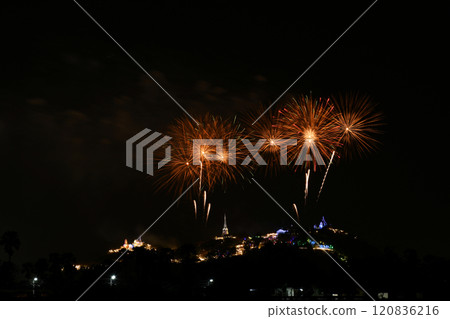 Light and fireworks show in Phra Nakhon Khiri annual fair. 120836216