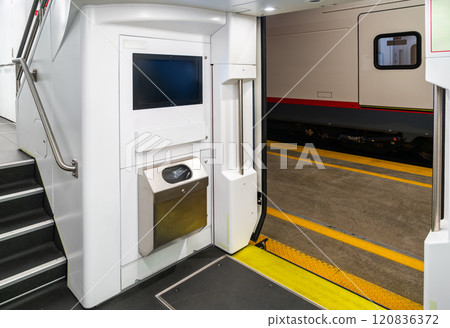 Door of a Commuter Train on the San Francisco - San Jose Route in the Bay Area, California, United States Door of a Commuter Train on the San Francisco - San Jose Route in the Bay Area, California, United States 120836372
