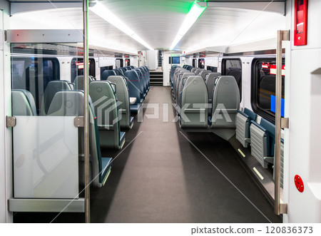 Interior of commuter train San Francisco - San Jose in the Bay Area, California, United States 120836373