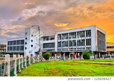 Main Post Office in Paramaribo, capital of Suriname, with a dramatic sunset sky Main Post Office in Paramaribo, capital of Suriname, with a dramatic sunset sky 120836427