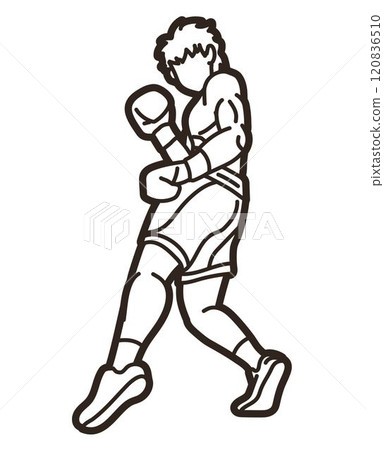 Boxing Sport Male Boxer Fighting Action Cartoon Kickboxing Graphic Vector 120836510