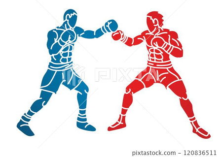 Boxing Sport Male Boxer Fighting Action Cartoon Kickboxing Graphic Vector 120836511