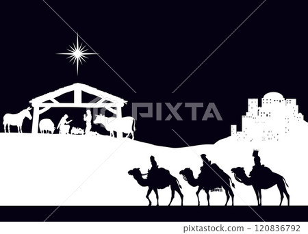 Christmas Nativity Scene Bethlehem Manger Wise Men 120836792