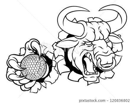 Bull Minotaur Longhorn Cow Golf Mascot Cartoon Bull Minotaur Longhorn Cow Golf Mascot Cartoon 120836802