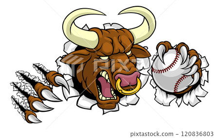 Bull Minotaur Longhorn Cow Baseball Mascot Cartoon Bull Minotaur Longhorn Cow Baseball Mascot Cartoon 120836803