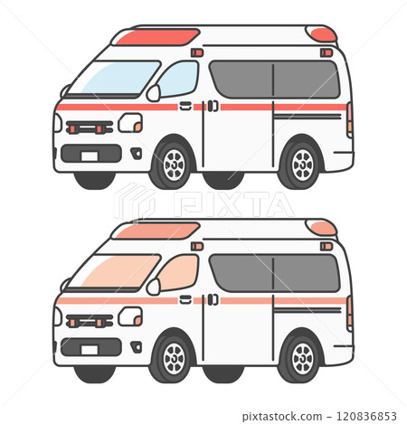 Illustration of a Japanese ambulance (full color and monochrome set) 120836853