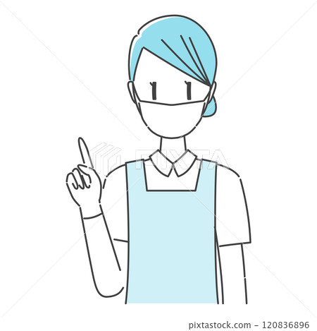 戴口罩和手套的牙科保健員/牙科助理,指著冷單色,給予仔細的解釋 戴口罩和手套的牙科保健員/牙科助理,指著冷單色,給予仔細的解釋 120836896