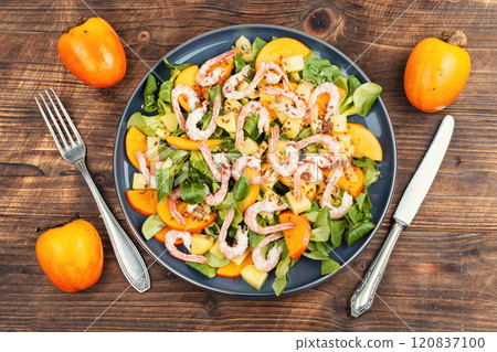 Shrimp salad with persimmon. 120837100