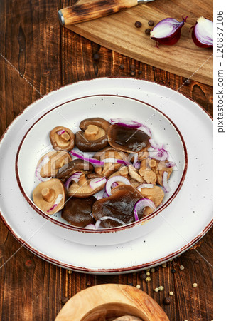 Salted pickled mushrooms. Salted pickled mushrooms. 120837106