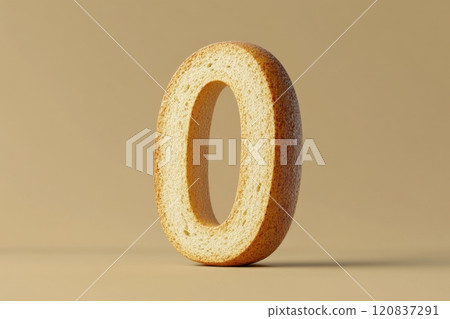 A close up of a toasted bread loaf with the letter O cut out 120837291