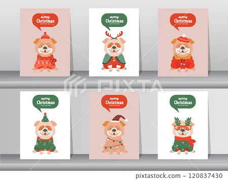 Set of Merry christmas background with cute animal and winter clothes,puppies,dog,Vector illustrations. Set of Merry christmas background with cute animal and winter clothes,puppies,dog,Vector illustrations. 120837430
