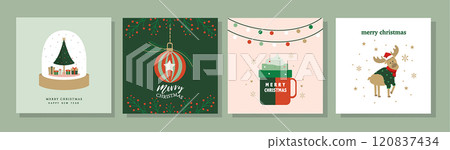 Merry Christmas and Happy New Year Set of greeting card, poster, holiday cover. Cute Xmas design,season greetings,Vector illustrations. Merry Christmas and Happy New Year Set of greeting card, poster, holiday cover. Cute Xmas design,season greetings,Vector illustrations. 120837434