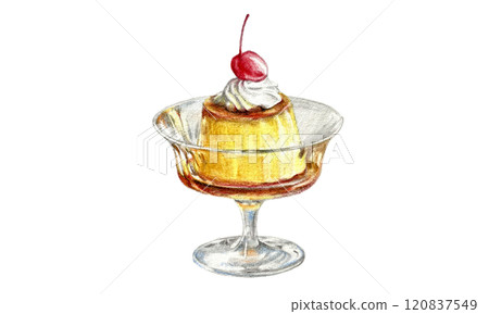 Pudding a la mode drawn with colored pencils 120837549