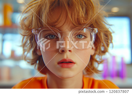 Portrait of a confident kid at library. 120837807