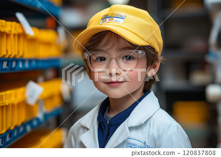 Portrait of a confident kid at library. Portrait of a confident kid at library. 120837808