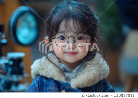 Portrait of a confident kid at library. Portrait of a confident kid at library. 120837811