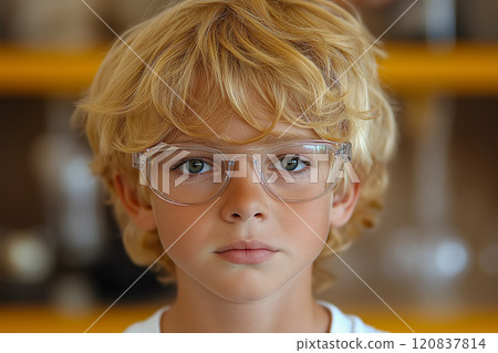 Portrait of a confident kid at library. Portrait of a confident kid at library. 120837814