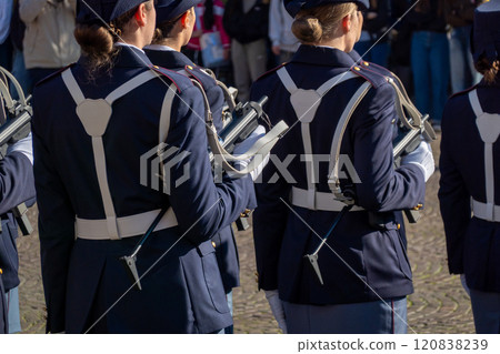 Italian soldiers in uniform participating in outdoor military event in daylight 120838239