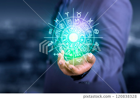 Zodiac signs and astrology with constellations, concepts, predictions, horoscopes, beliefs 120838328