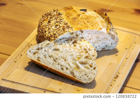 Homemade bread, sourdough wheat loaf with seeds Homemade bread, sourdough wheat loaf with seeds 120838722