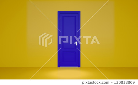blue door with yellow wall, empty space background blue door with yellow wall, empty space background 120838809
