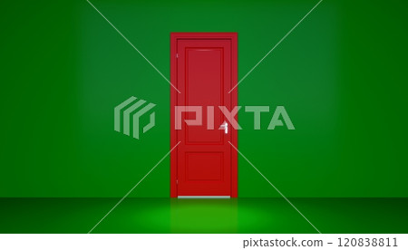 red door with green  wall, empty space  background 120838811