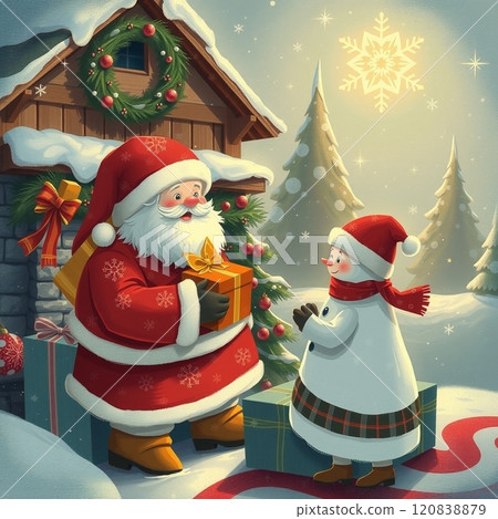 可愛的聖誕老人在雪地裡 120838879