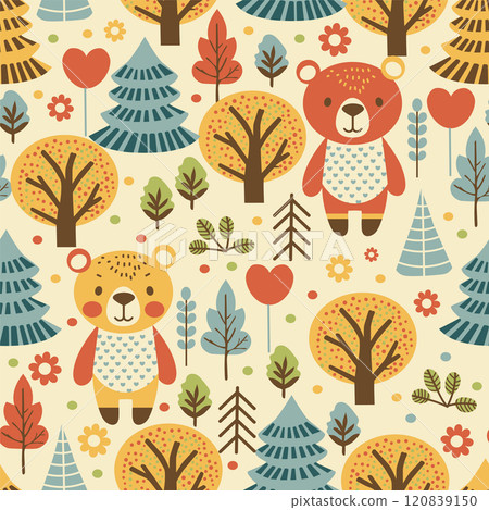 bears in the forest on a light background. seamless pattern 120839150
