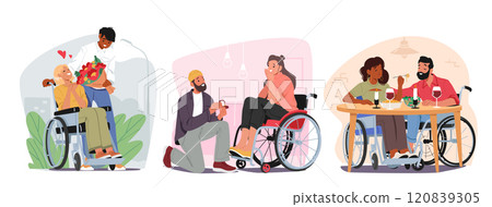 Happy inclusive people in love, romantic couples dating and loving relationships isolated scene set 120839305