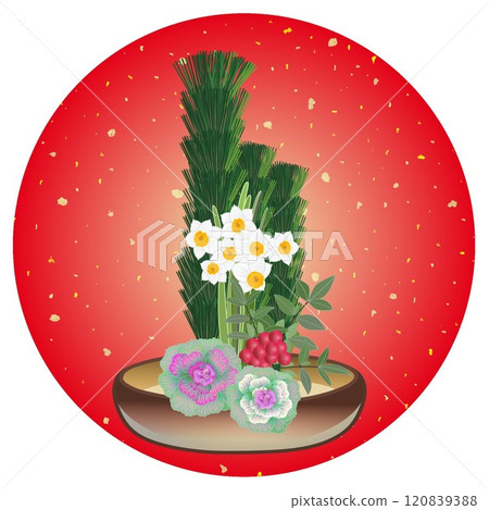 新年花卉圓形背景插圖 120839388