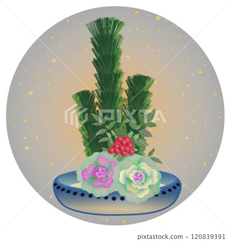 新年花卉圓形背景插圖 120839391