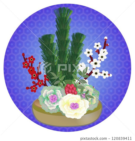 新年花卉圓形背景插圖 新年花卉圓形背景插圖 120839411