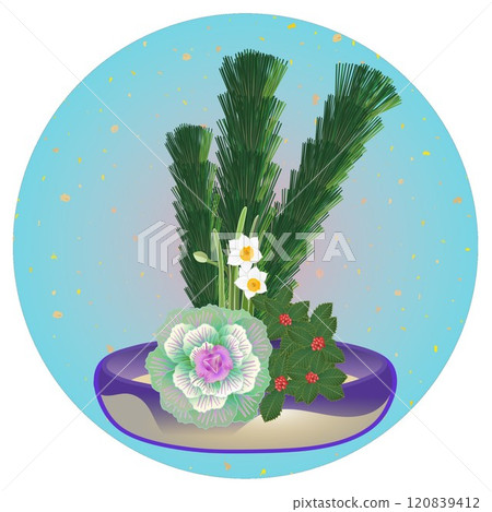 新年花卉圓形背景插圖 120839412